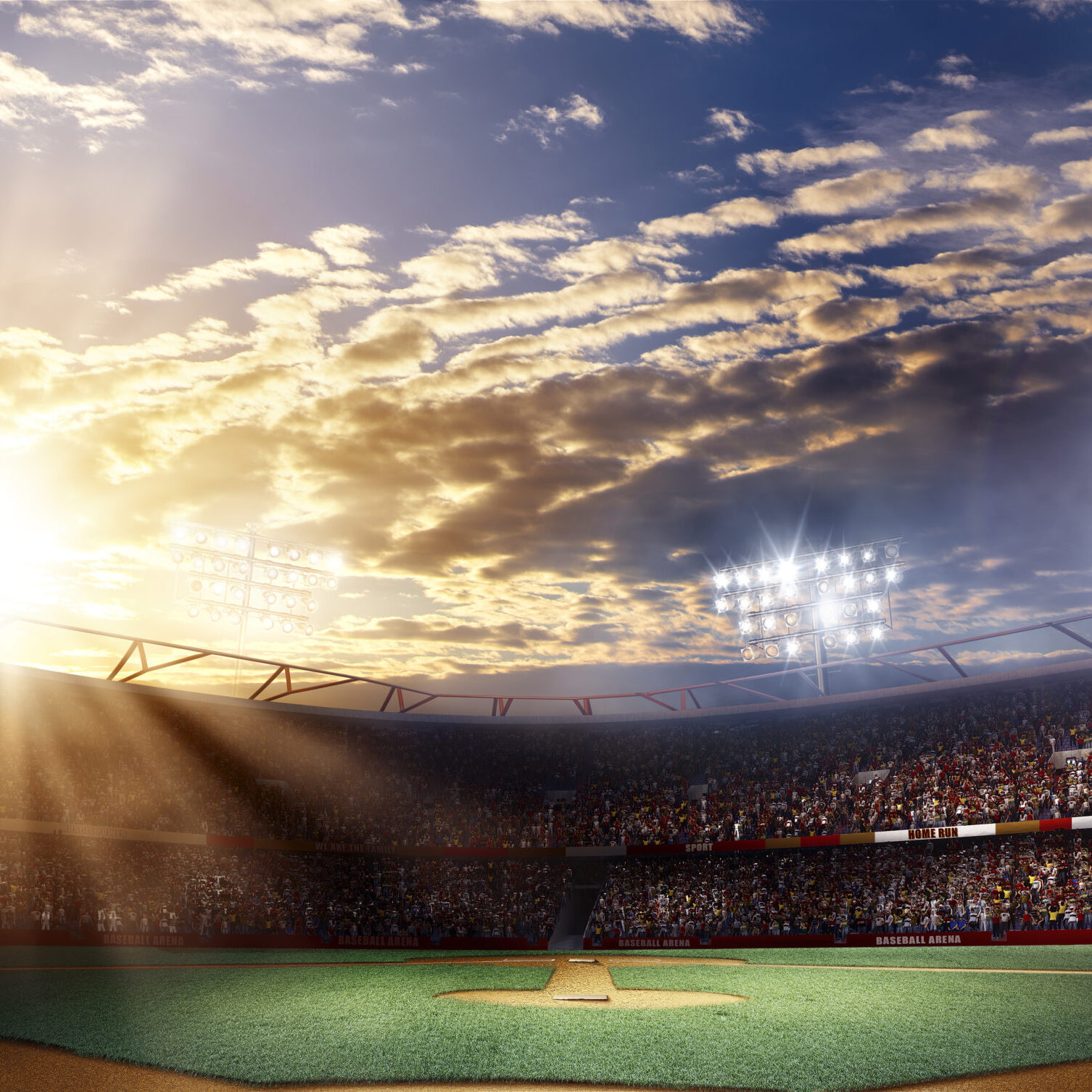 Professional baseball grand arena in light rays